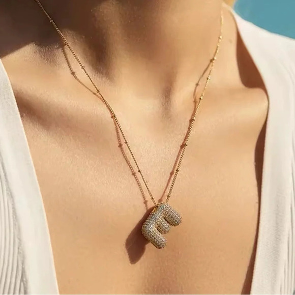 Gold Initial Necklace with Sparkling Letter Pendant" - Picture 1 of 15